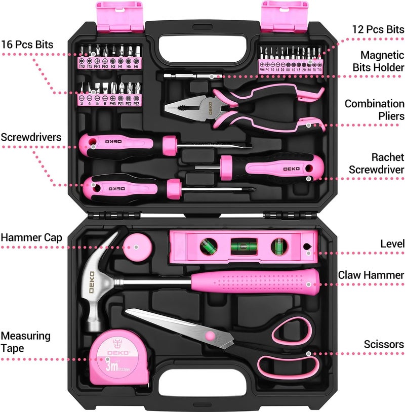 DEKOPRO Tool Set for Women: Pink Tool Set for Home Repair, Womens Tool Kit for All Purpose 42 Piece - Image 2
